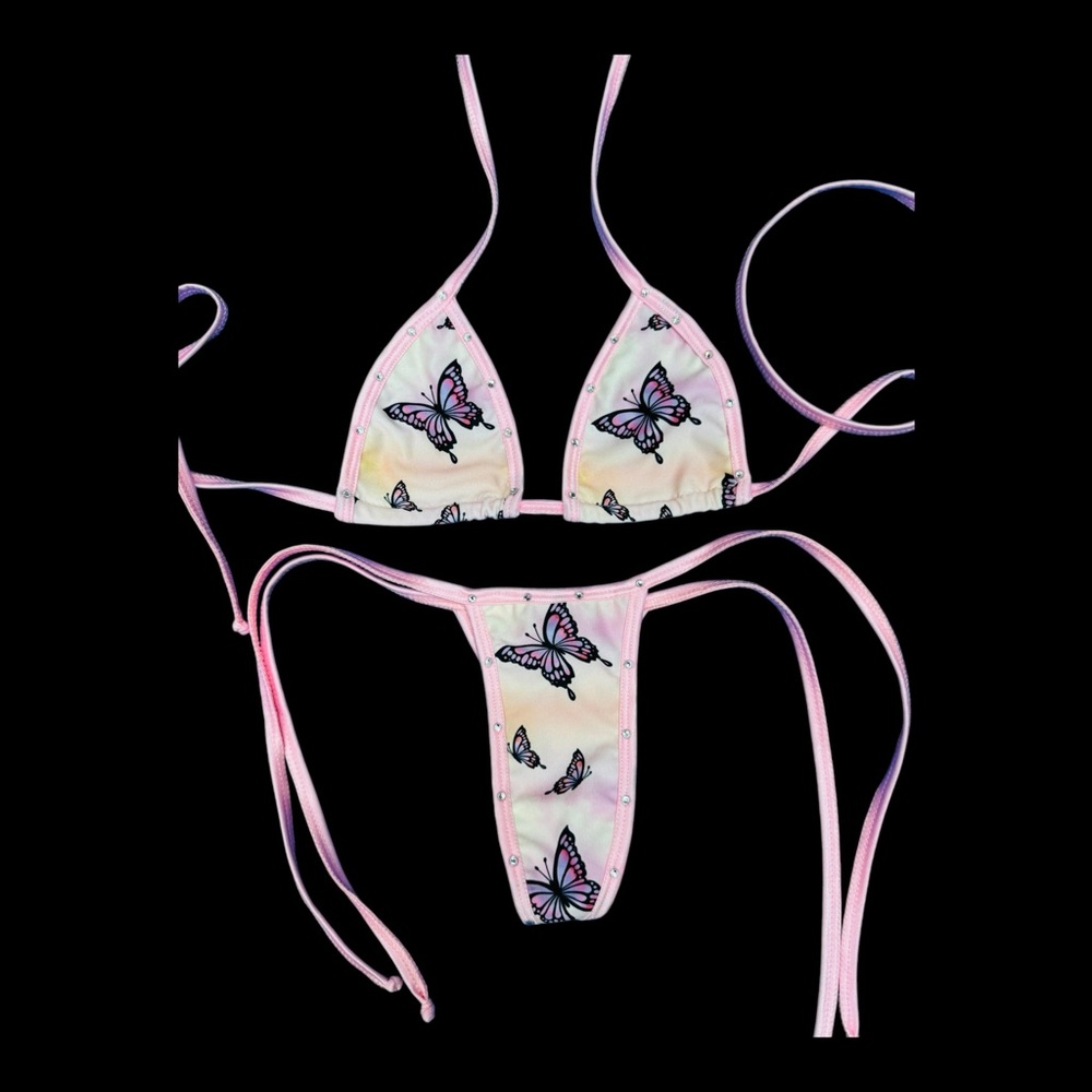 Microkini Thong Bikini Set Rhinestones Exotic Dancewear